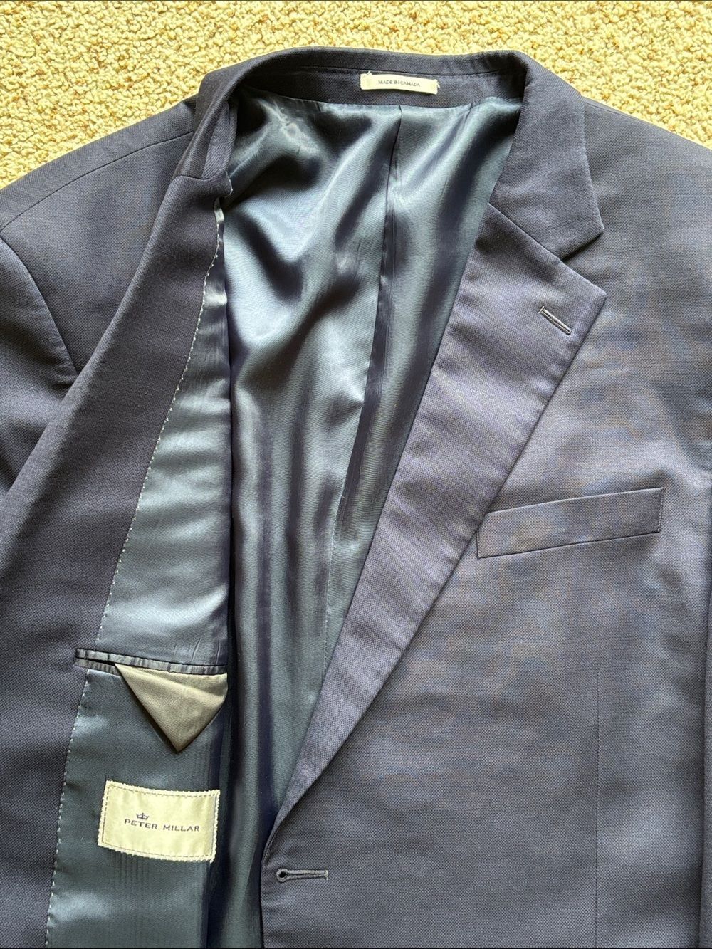 Peter Millar Classic Navy Blue Hopsack Wool 2 Btn Blazer Jacket Coat 48 L Tall
